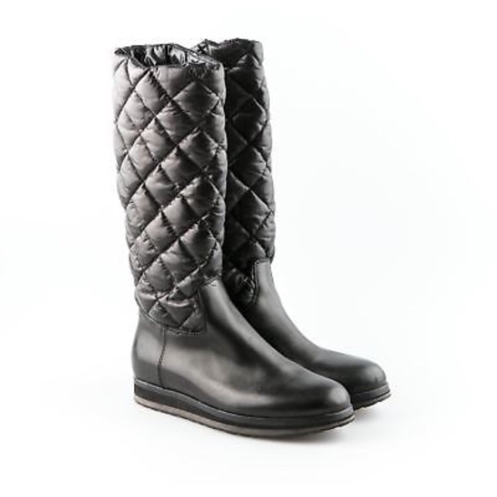 Moncler Quilted Leather Mid Calf Boots - Picture 2 of 6